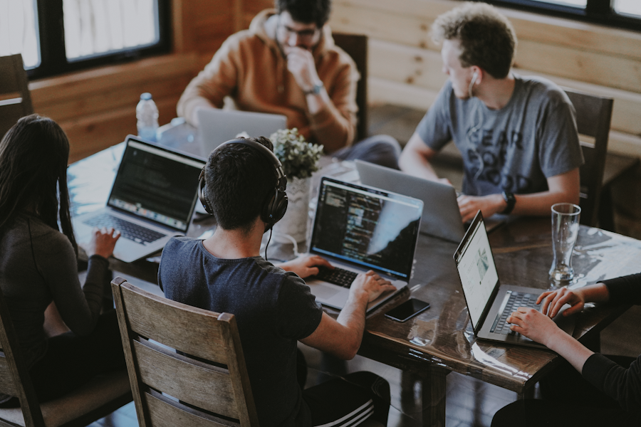 Team collaboration at a conference table